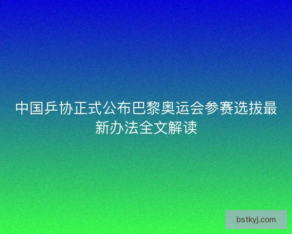 中国乒协正式公布巴黎奥运会参赛选拔最新办法全文解读